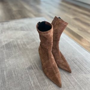 Paris Texas Brown Suede Kitten Heel Pointy Boots